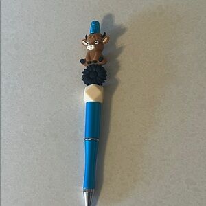 Blue Cow Beaded Pen